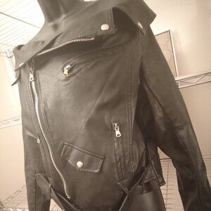 Black Faux Leather Off the Shoulder Moto Jacket Top